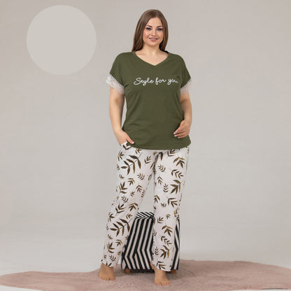 Дамска пижама с къс ръкав и панталон 10866
