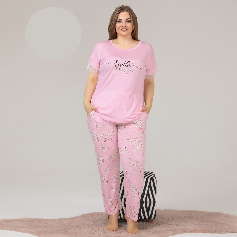 Дамска пижама с къс ръкав и дълъг панталон 10872