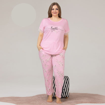 Дамска пижама с къс ръкав и дълъг панталон 10872