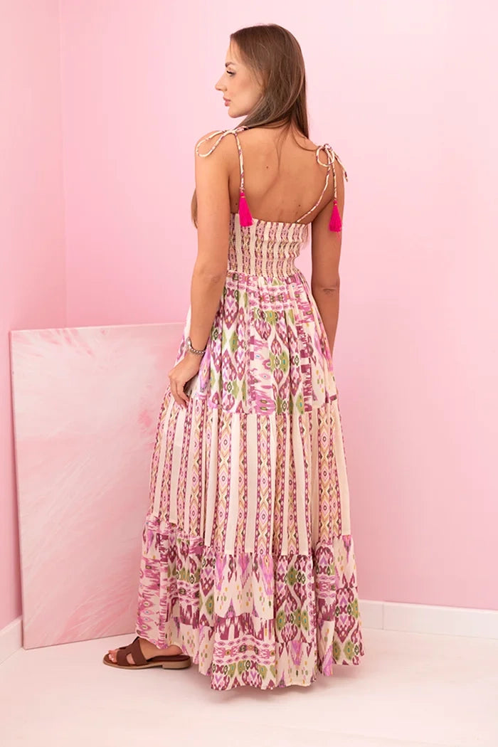 Дамска вискозна рокля с презрамки и ластик 1103