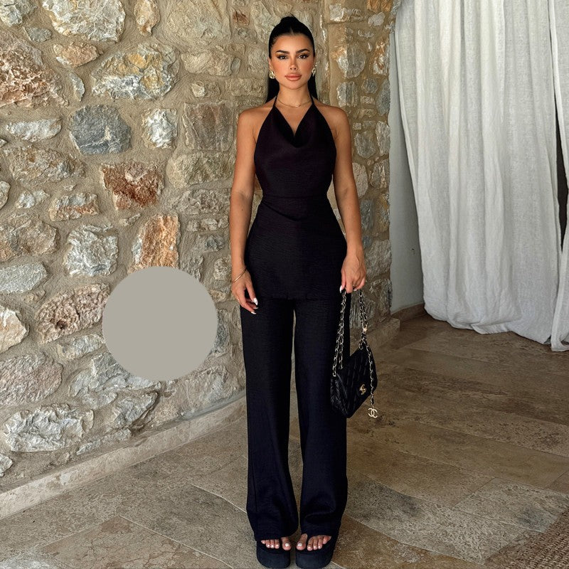 Комплект от топ с гол гръб и панталон EO-1170