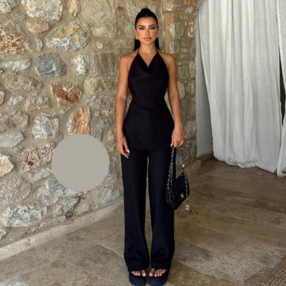 Комплект от топ с гол гръб и панталон EO-1170