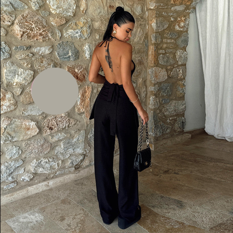 Комплект от топ с гол гръб и панталон EO-1170