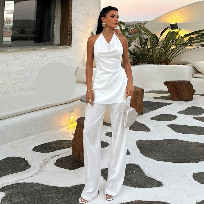 Комплект от топ с гол гръб и панталон EO-1170