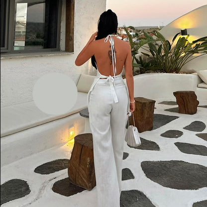 Комплект от топ с гол гръб и панталон EO-1170