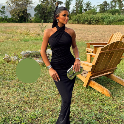 Дълга рокля с голи рамене и цепка EO-1181