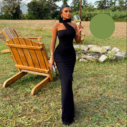 Дълга рокля с голи рамене и цепка EO-1181