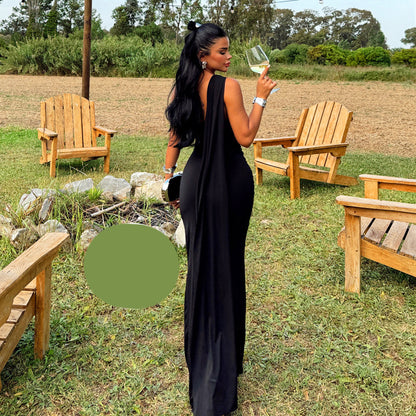 Дълга рокля с голи рамене и цепка EO-1181