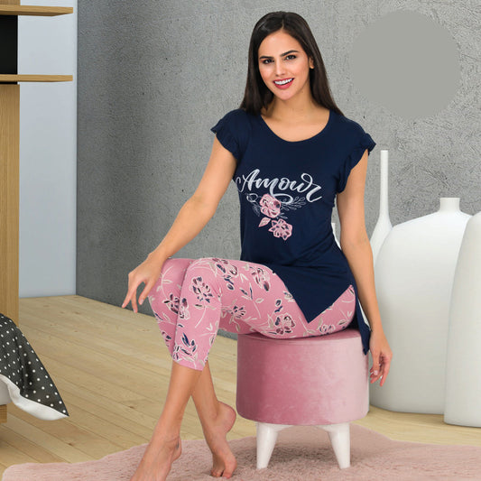 Пижама с къс ръкав и 7/8 клин 12029