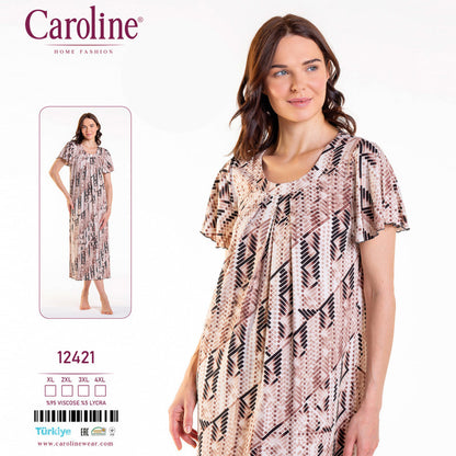 Дълга макси нощница с къс ръкав CE-12421