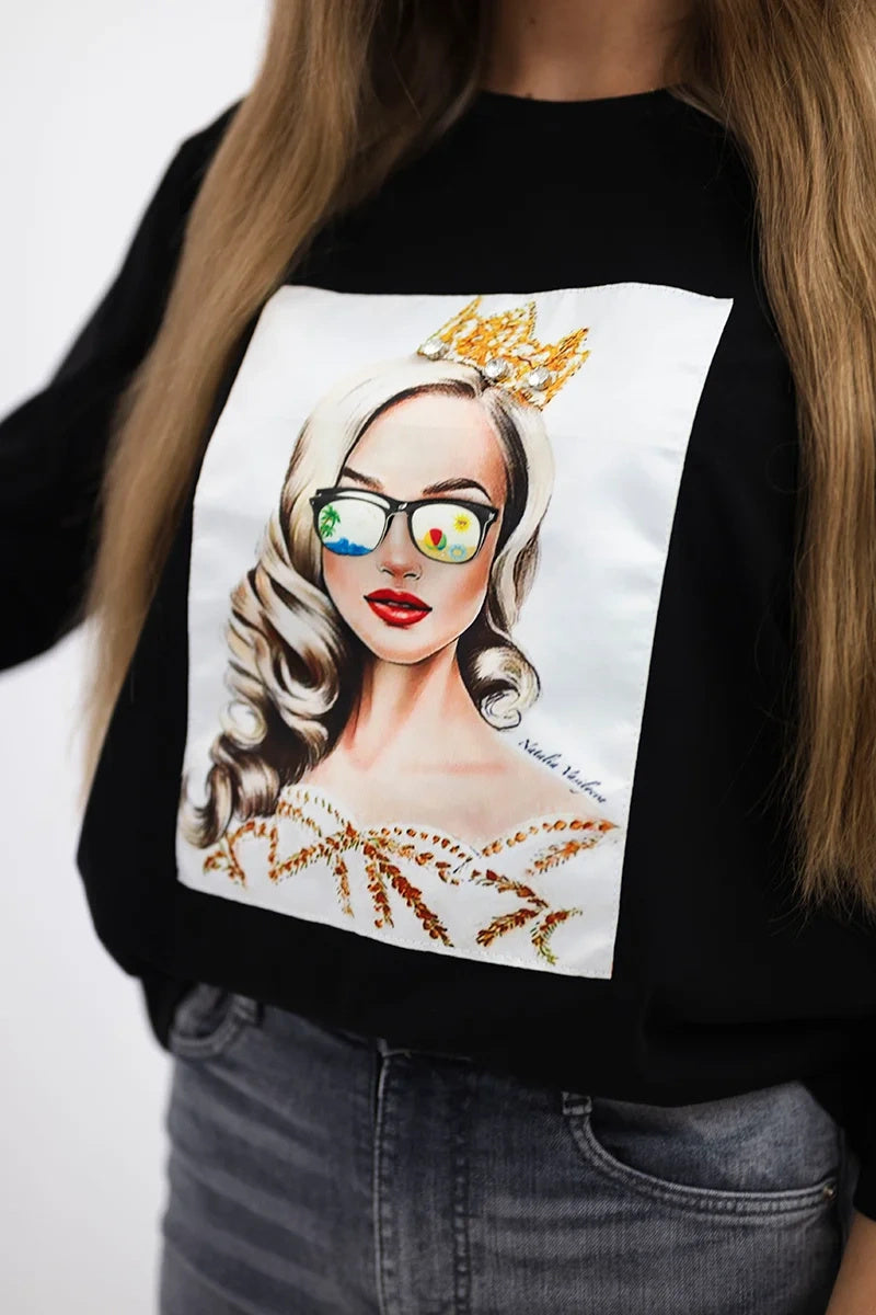 Блуза с 3D графика на момиче с очила