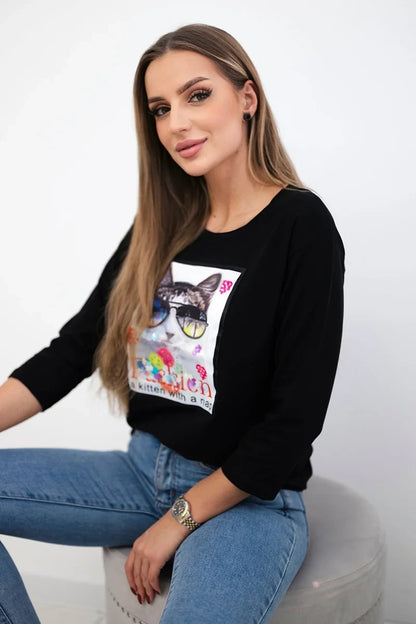Блуза с 3D принт котка