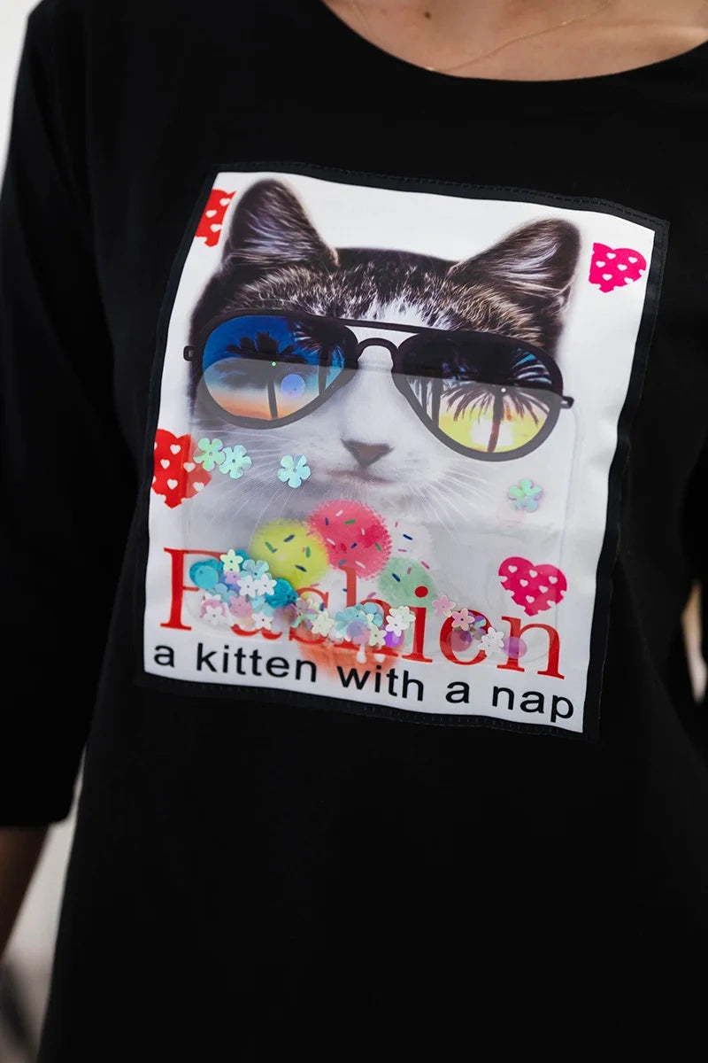 Блуза с 3D принт котка