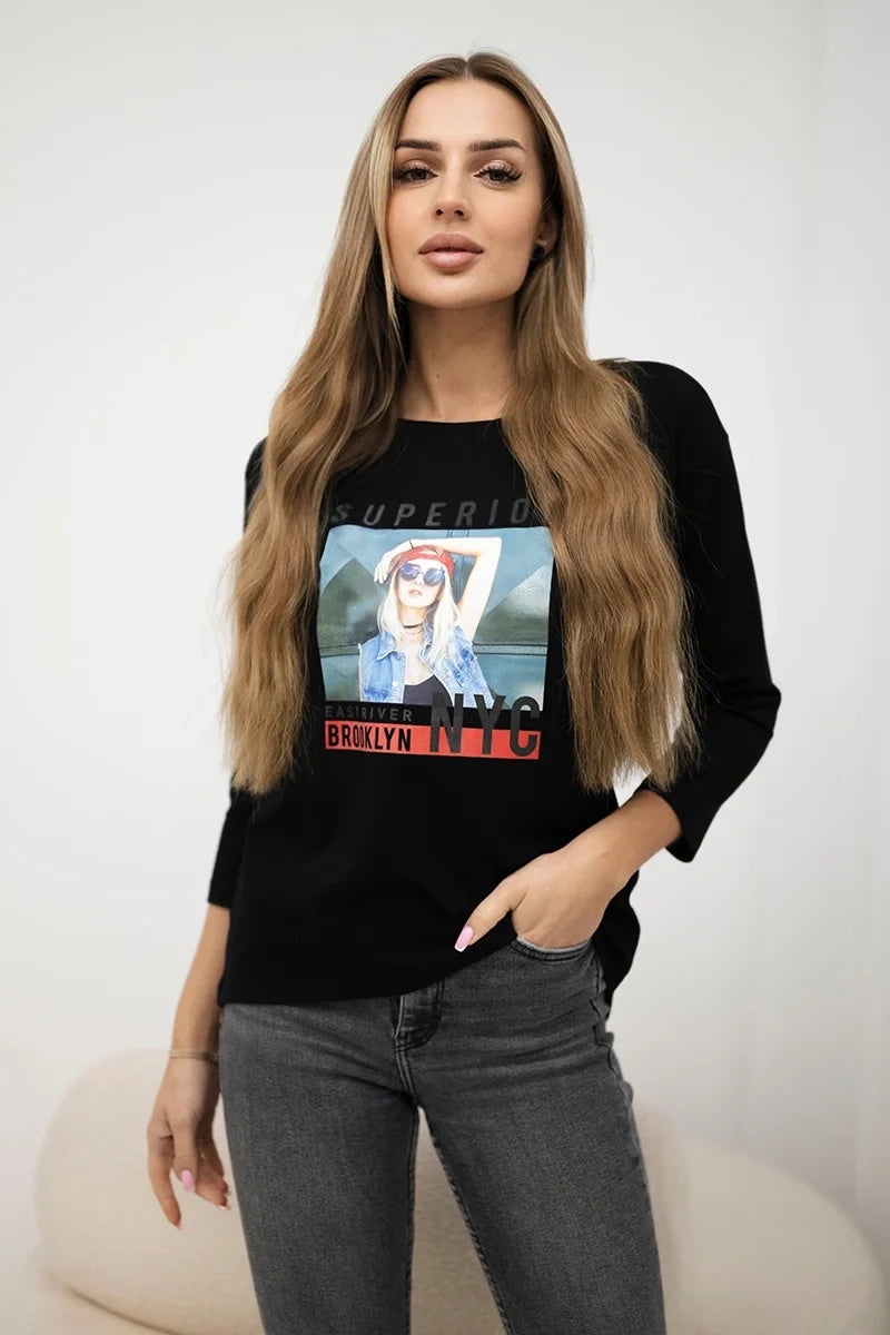 Блуза с цветен принт