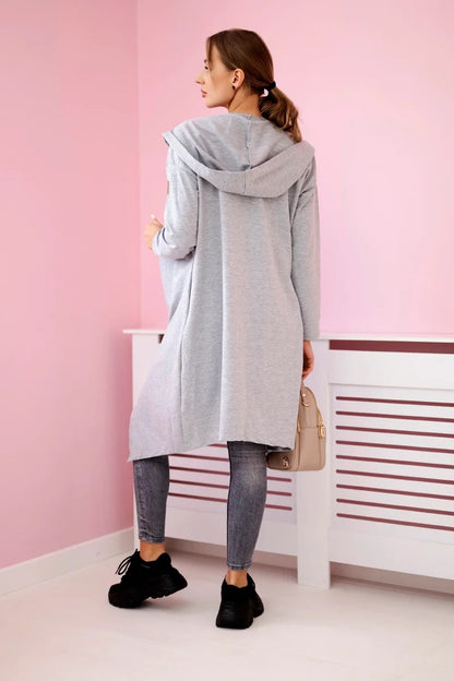 Дълго кардиган с качулка и джобове