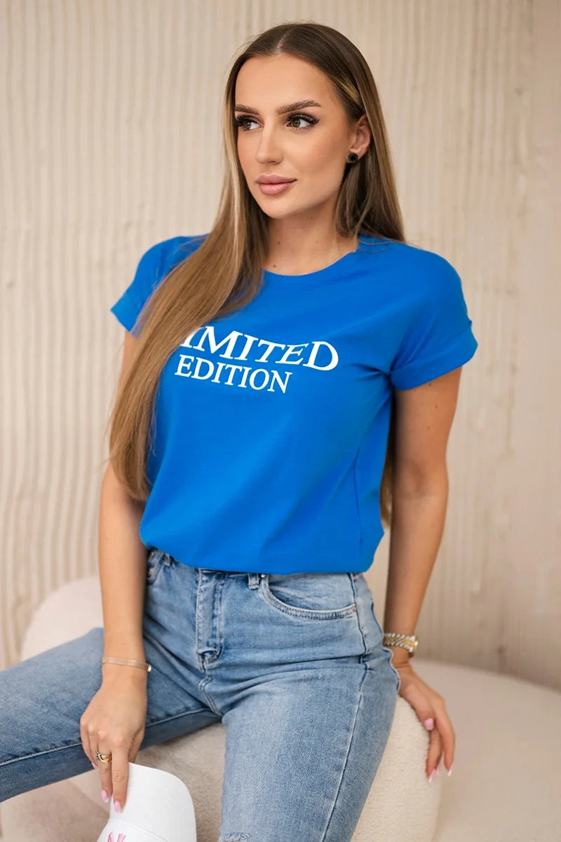Блуза с принт Limited Edition и къс ръкав