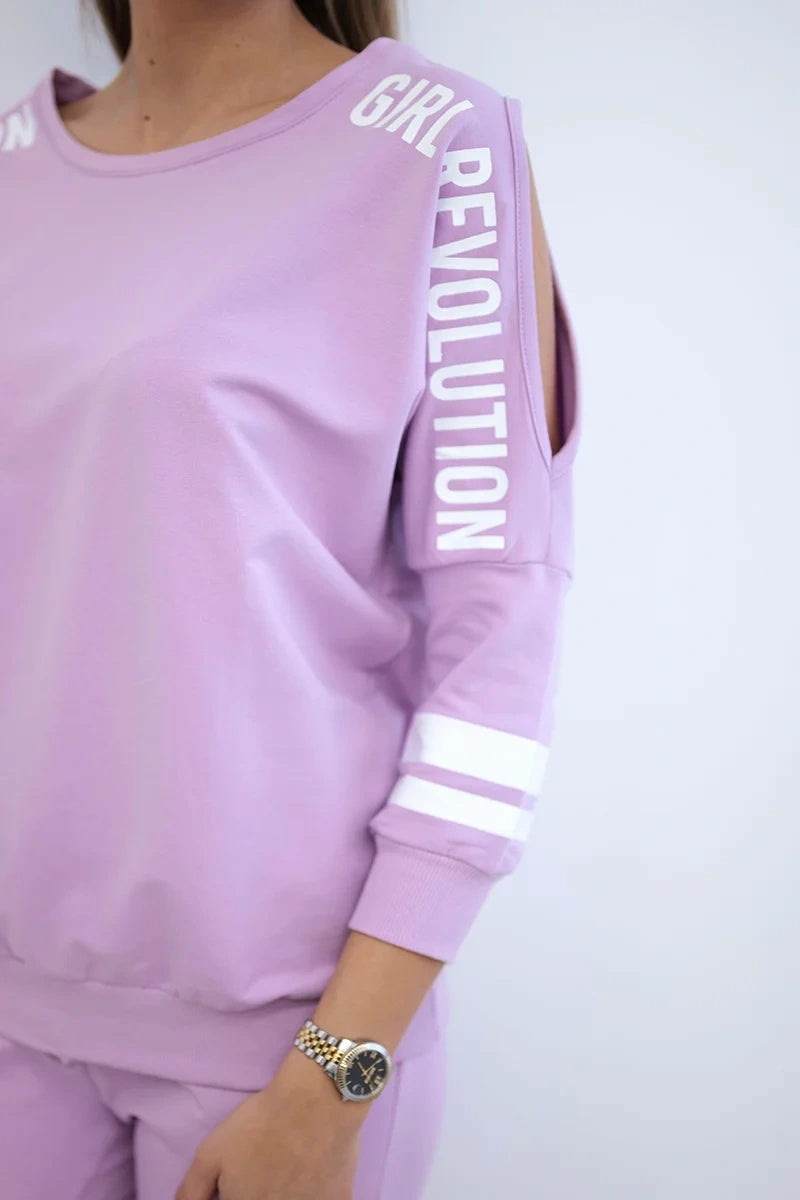 Комплект суитшърт и панталон с надпис Girl Revolution