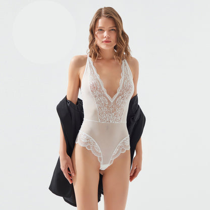 Макси боди от тюл и дантела с остро деколте 1865