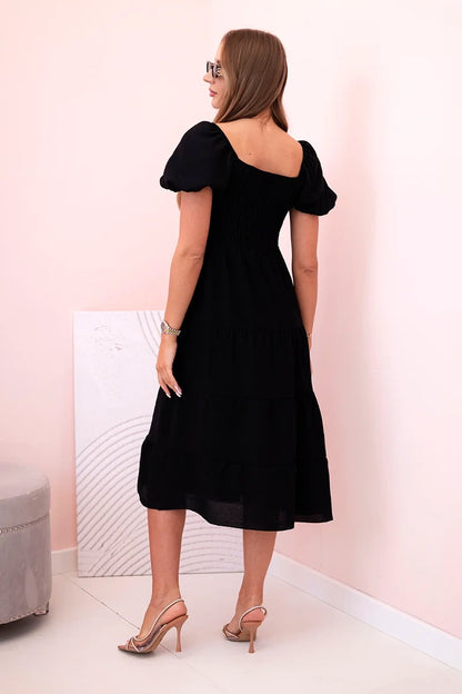 Дамска рокля от вискоза с волани и издути ръкави 1957