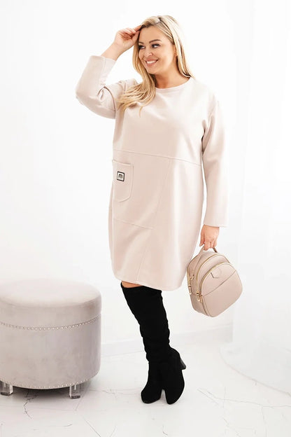 Дамска рокля Plus Size butter с джоб и 3/4 ръкав 1965 г.