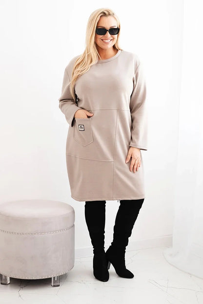 Дамска рокля Plus Size butter с джоб и 3/4 ръкав 1965 г.