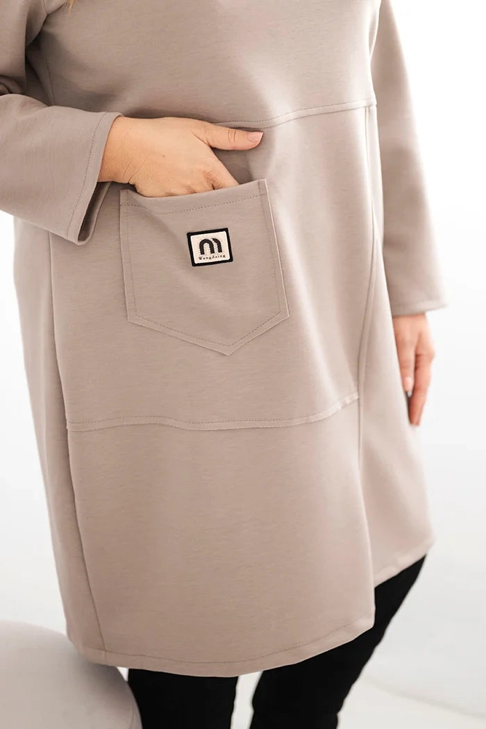 Дамска рокля Plus Size butter с джоб и 3/4 ръкав 1965 г.