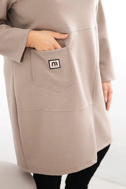 Дамска рокля Plus Size butter с джоб и 3/4 ръкав 1965 г.