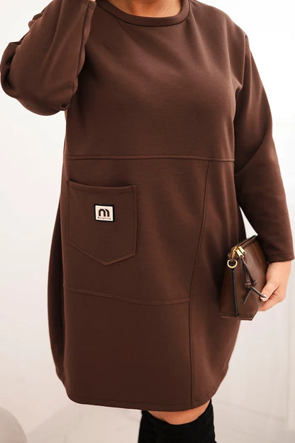 Дамска рокля Plus Size butter с джоб и 3/4 ръкав 1965 г.