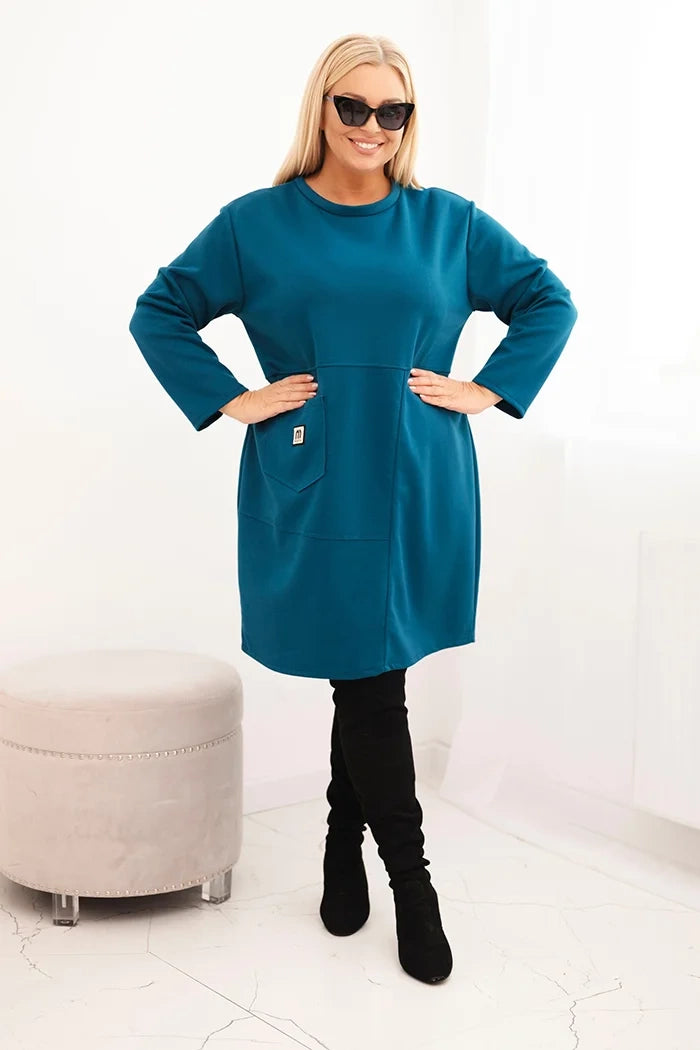 Дамска рокля Plus Size butter с джоб и 3/4 ръкав 1965 г.