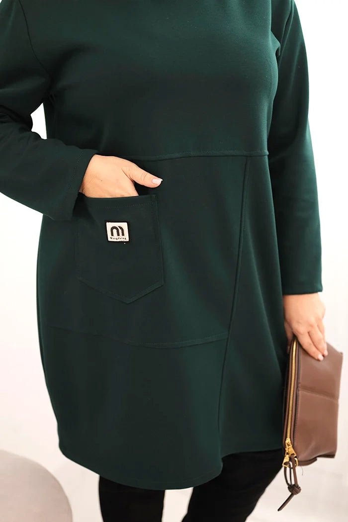 Дамска рокля Plus Size butter с джоб и 3/4 ръкав 1965 г.