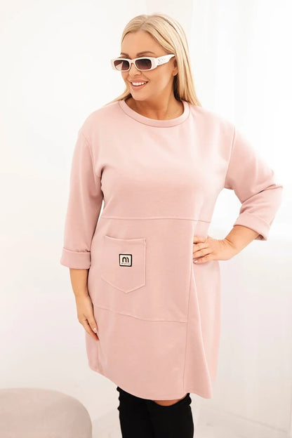 Дамска рокля Plus Size butter с джоб и 3/4 ръкав 1965 г.