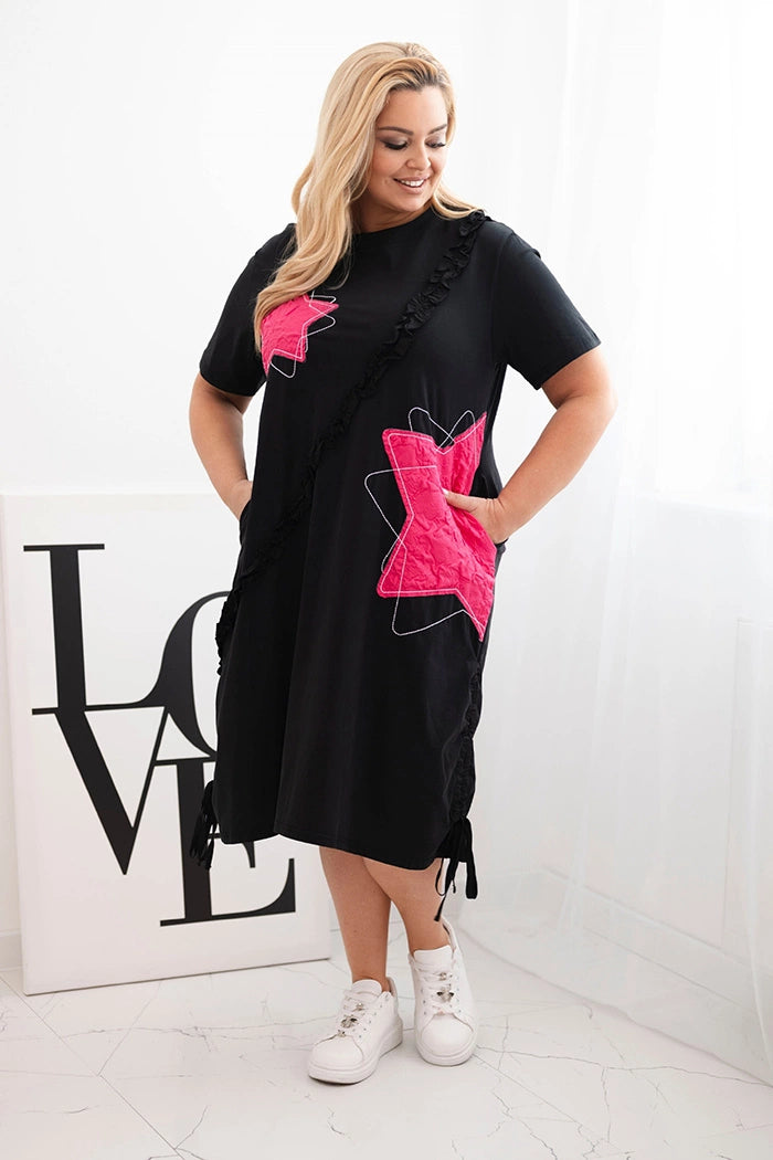 Дамска памучна рокля Plus Size със звезди 1990