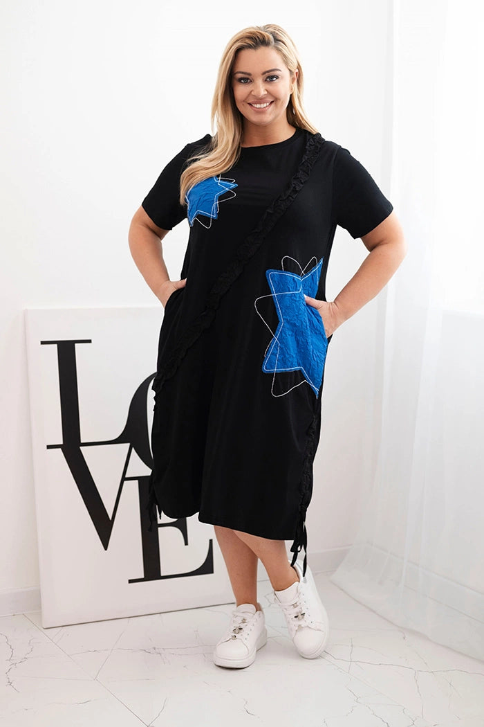 Дамска памучна рокля Plus Size със звезди 1990