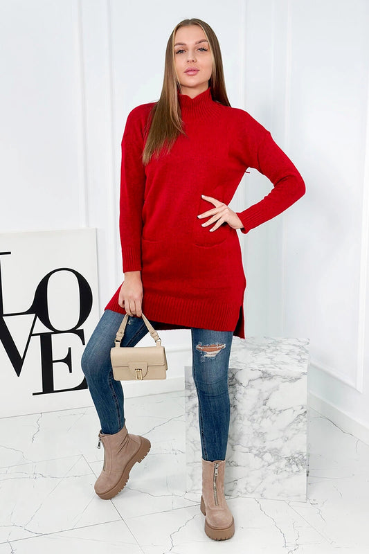 Дълъг пуловер с изправена яка 2019-52