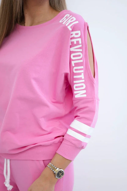 Комплект суитшърт и панталон с надпис Girl Revolution