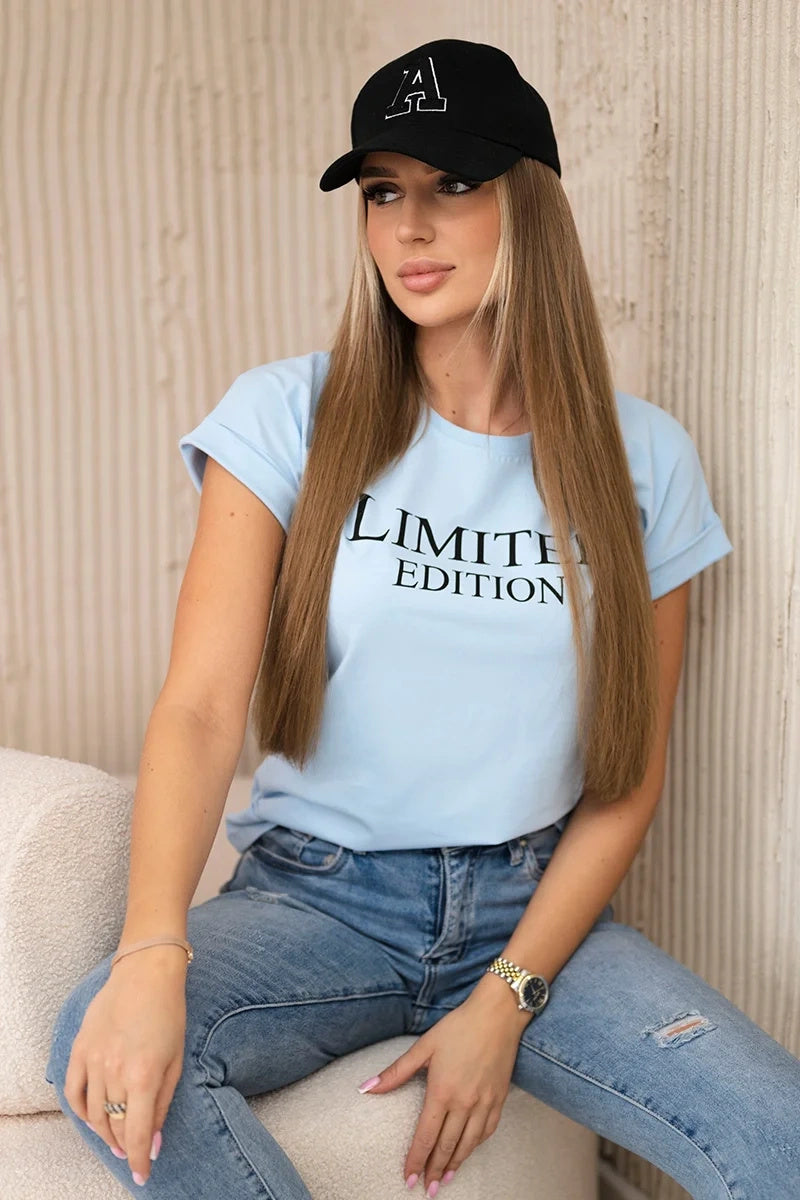 Блуза с принт Limited Edition и къс ръкав