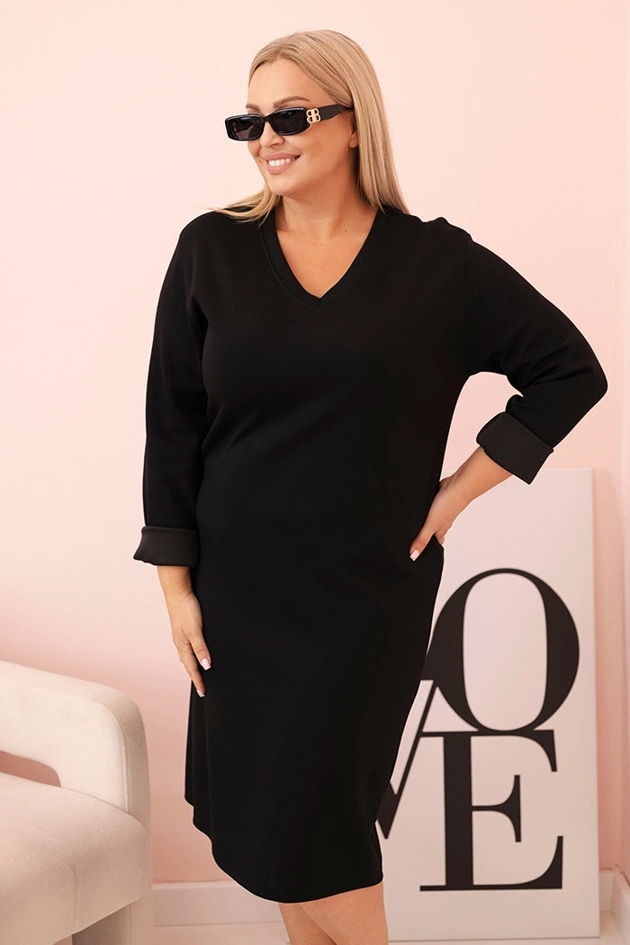 Дамска рокля Plus Size с V-образно деколте и ръкави 21548