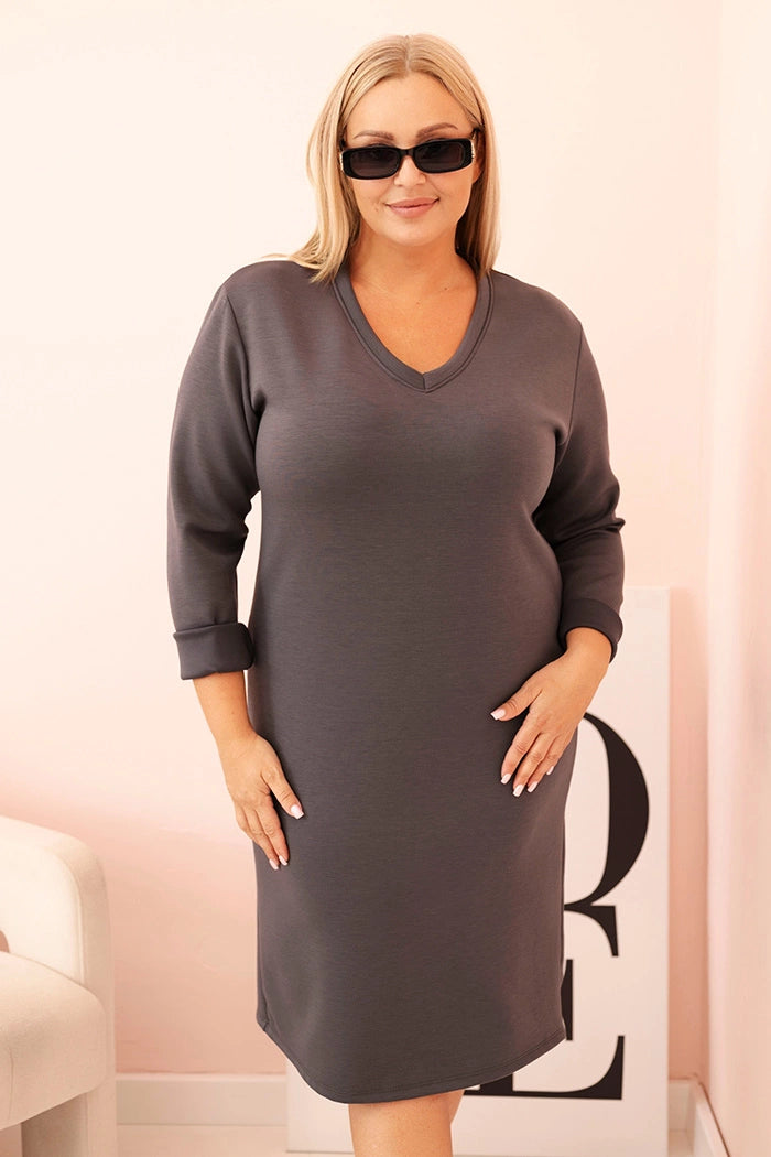 Дамска рокля Plus Size с V-образно деколте и ръкави 21548