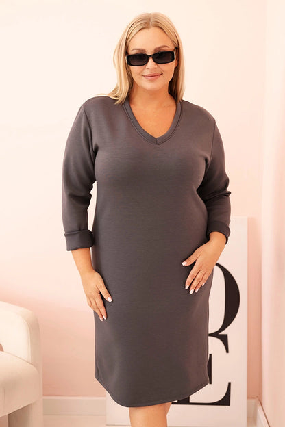 Дамска рокля Plus Size с V-образно деколте и ръкави 21548