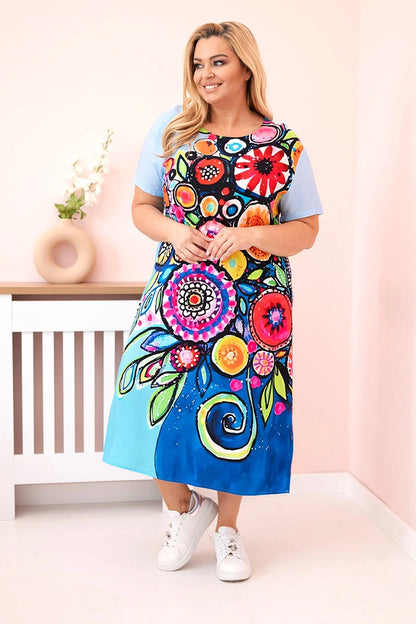 Дамска рокля Plus Size от вискоза с цветен принт 2189