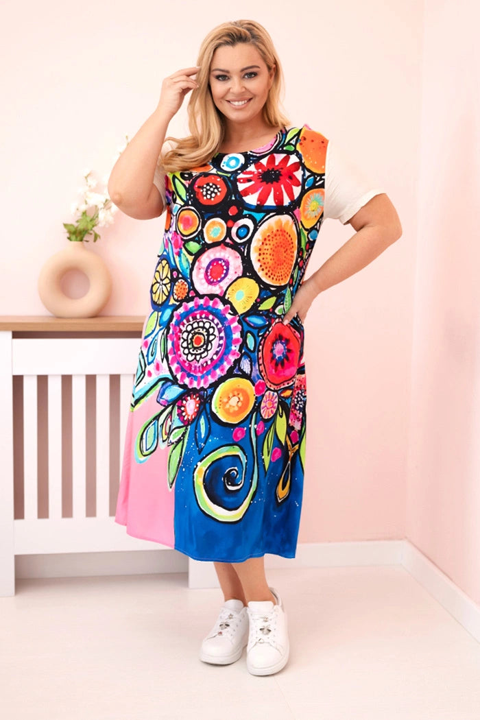 Дамска рокля Plus Size от вискоза с цветен принт 2189