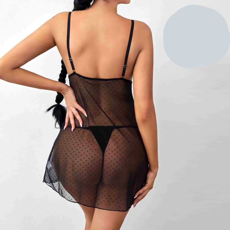 Черна бейбидол нощница от тюл с прашки MS-2201