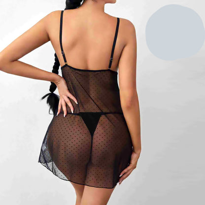 Черна бейбидол нощница от тюл с прашки MS-2201