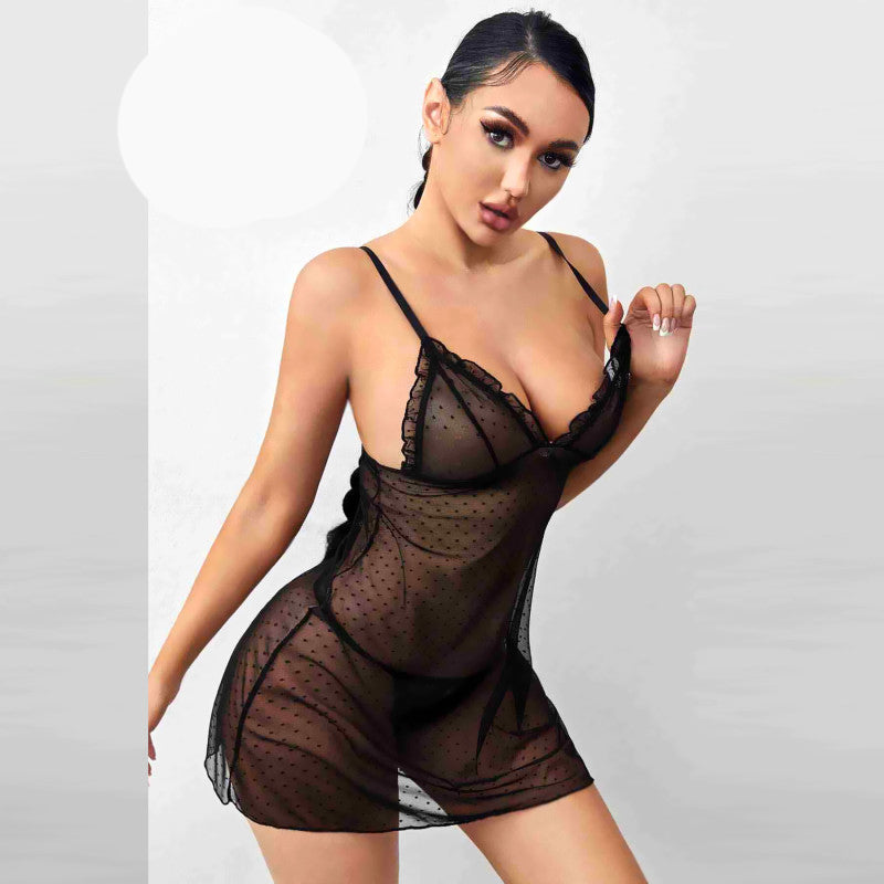 Черна бейбидол нощница от тюл с прашки MS-2201