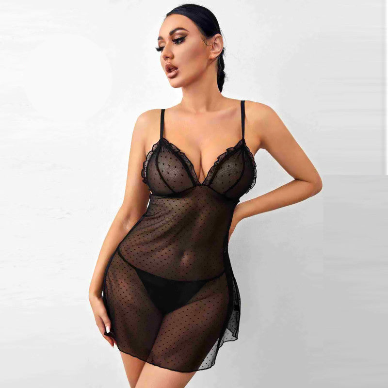 Черна бейбидол нощница от тюл с прашки MS-2201