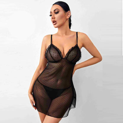 Черна бейбидол нощница от тюл с прашки MS-2201