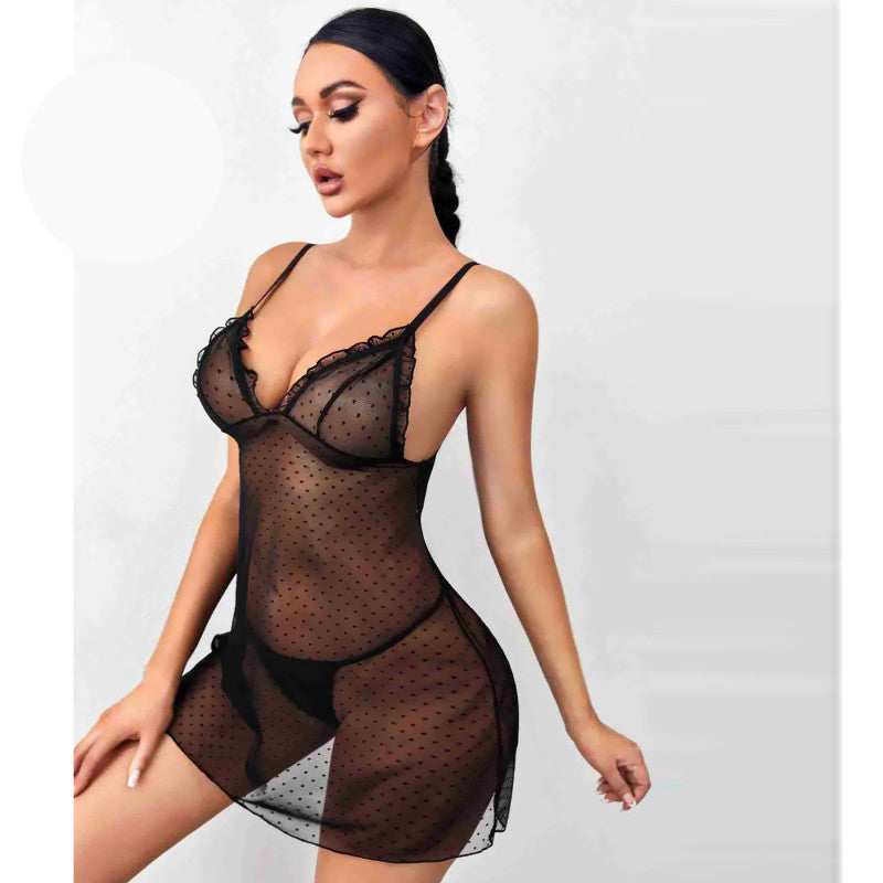 Черна бейбидол нощница от тюл с прашки MS-2201