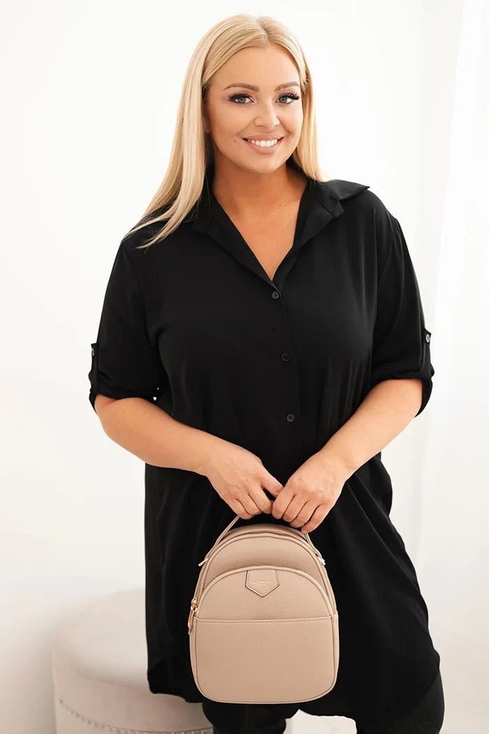 Дамска рокля-риза с големи размери, удължен гръб и навити ръкави 22356