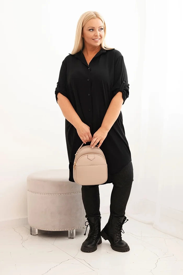 Дамска рокля-риза с големи размери, удължен гръб и навити ръкави 22356