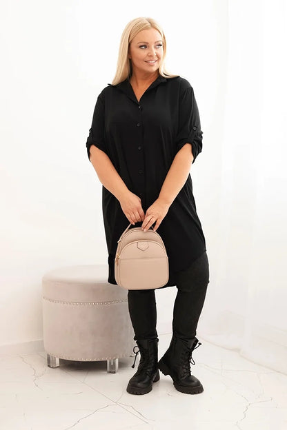 Дамска рокля-риза с големи размери, удължен гръб и навити ръкави 22356